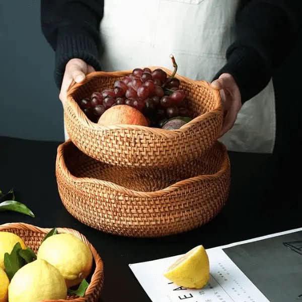 Bandeja Em Vime Redonda Decorativa Rattan | Morada Serena - Morada Serena