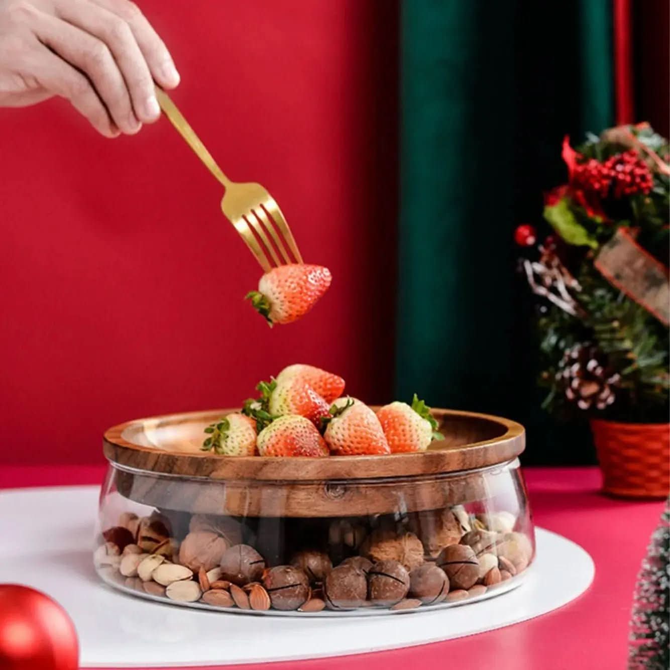 Fruteira De Mesa Com Tampa De Madeira Multifuncional: Elegância e Funcionalidade para Sua Mesa - Morada Serena