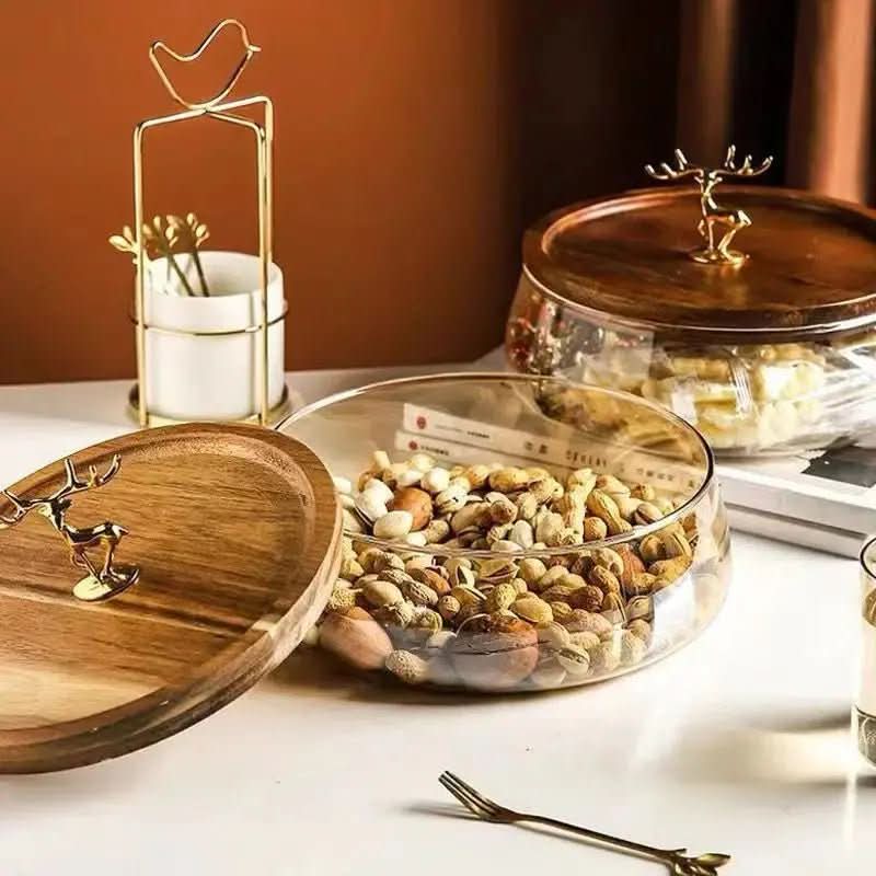 Fruteira De Mesa Com Tampa De Madeira Multifuncional: Elegância e Funcionalidade para Sua Mesa - Morada Serena