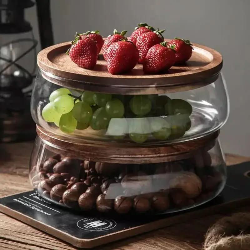 Fruteira De Mesa Com Tampa De Madeira Multifuncional: Elegância e Funcionalidade para Sua Mesa - Morada Serena