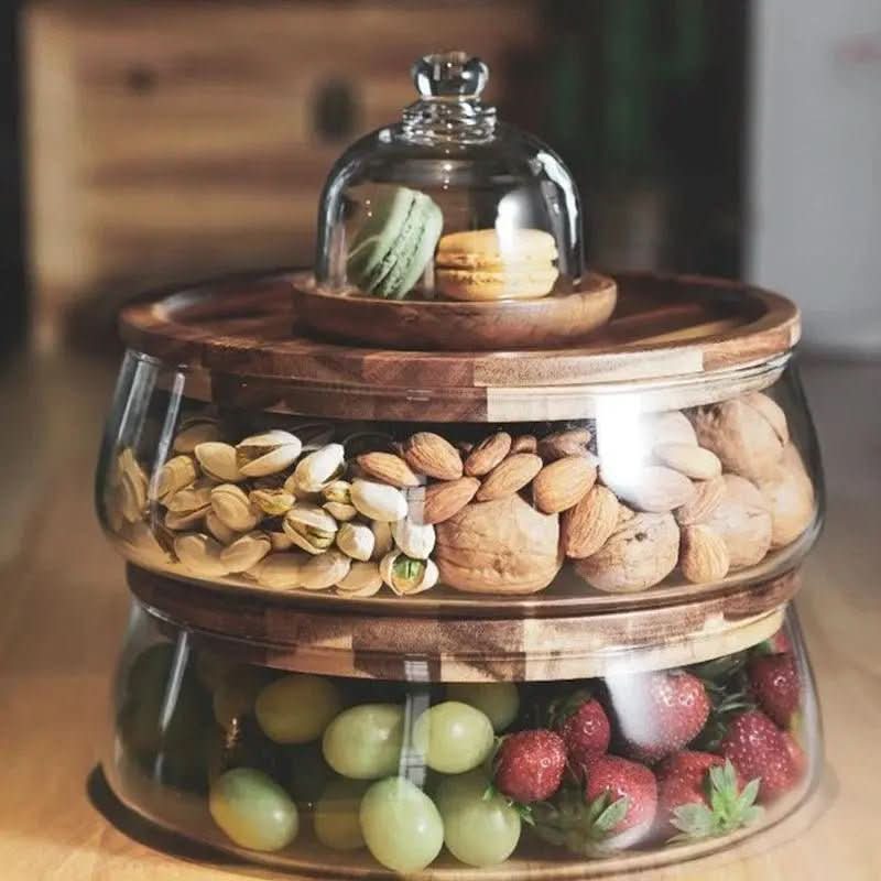 Fruteira De Mesa Com Tampa De Madeira Multifuncional: Elegância e Funcionalidade para Sua Mesa - Morada Serena