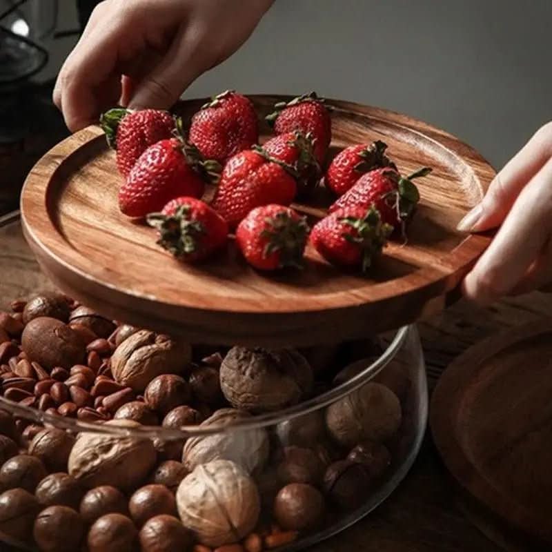 Fruteira De Mesa Com Tampa De Madeira Multifuncional: Elegância e Funcionalidade para Sua Mesa - Morada Serena