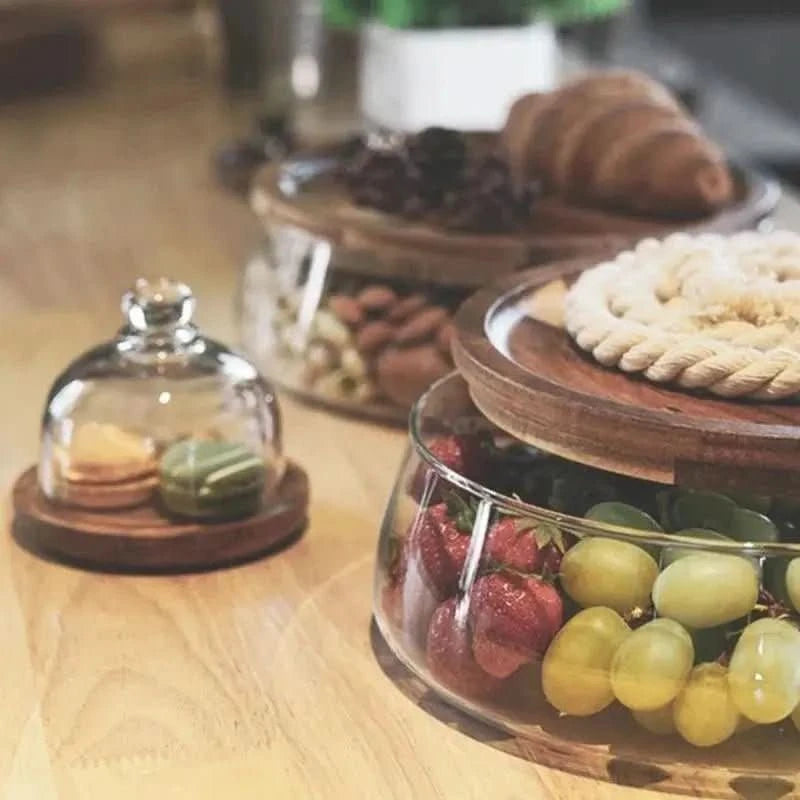 Fruteira De Mesa Com Tampa De Madeira Multifuncional: Elegância e Funcionalidade para Sua Mesa - Morada Serena