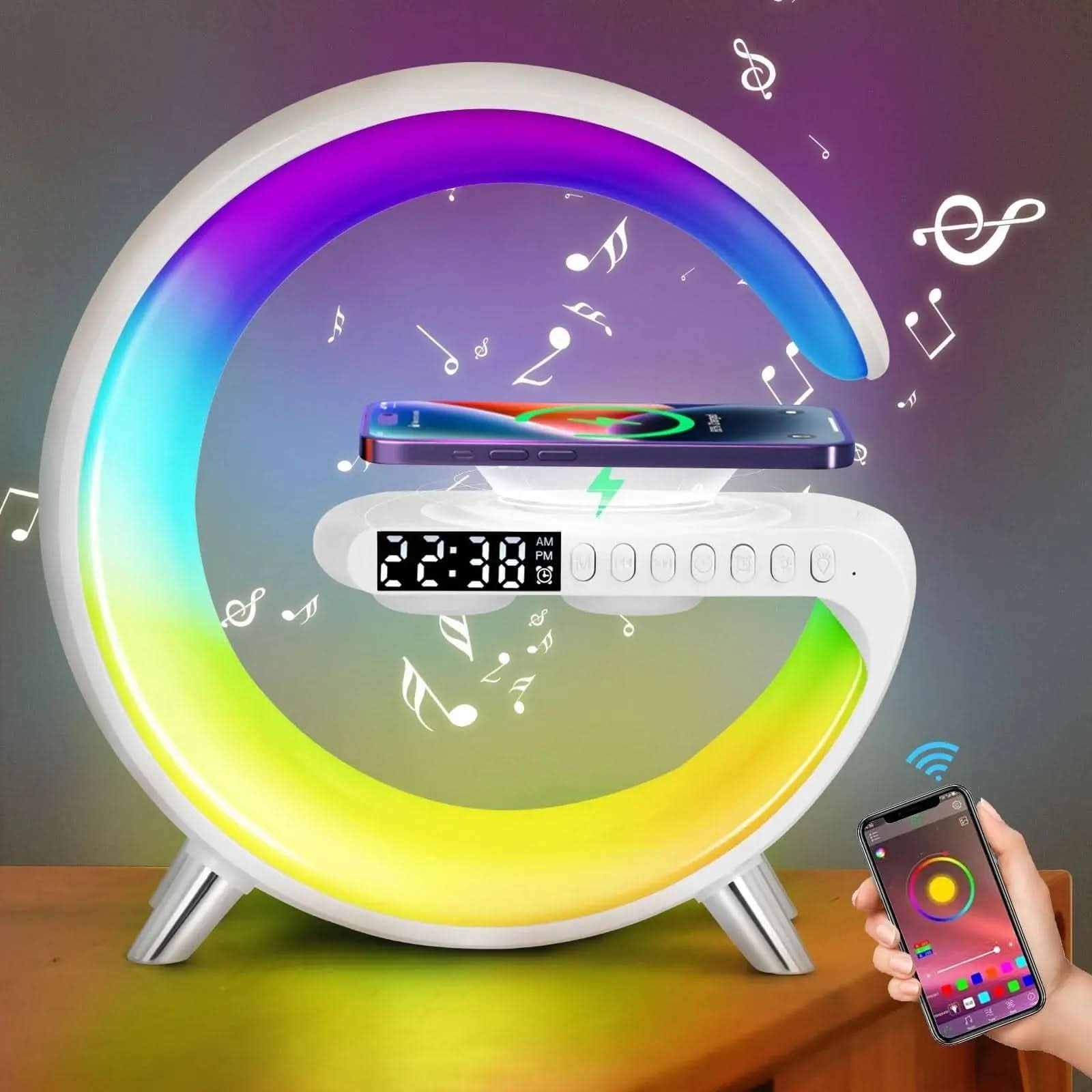 Luminária De Mesa Inteligente Smart G - Speaker Multifuncional - Morada Serena