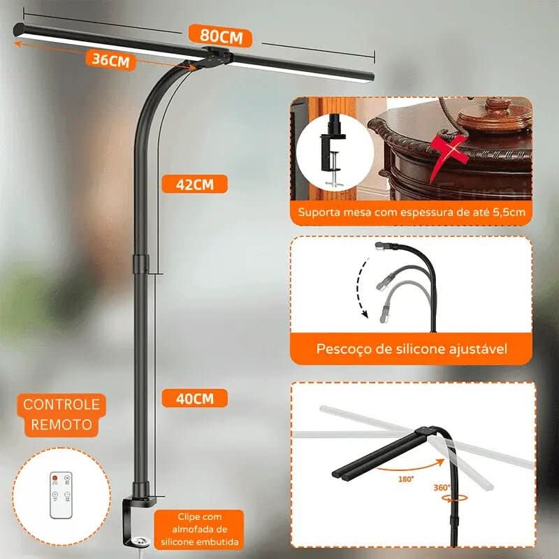 Luminária de Mesa LED Escritório Flexível Alumínio - Morada Serena