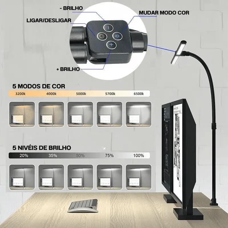 Luminária de Mesa LED Escritório Flexível Alumínio - Morada Serena