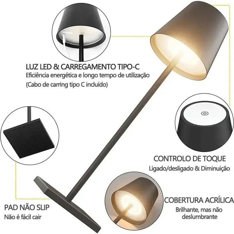 Luminária de Mesa Luminária Sem Fio Dimerizável – Modernidade com Controle de Luz - Morada Serena