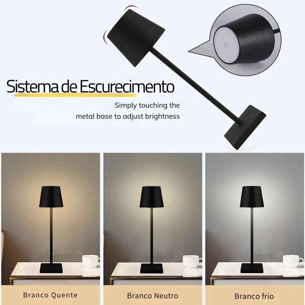 Luminária de Mesa Luminária Sem Fio Dimerizável – Modernidade com Controle de Luz - Morada Serena