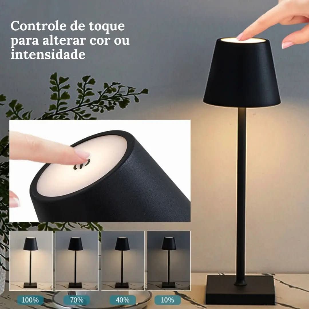 Luminária de Mesa Luminária Sem Fio Dimerizável – Modernidade com Controle de Luz - Morada Serena