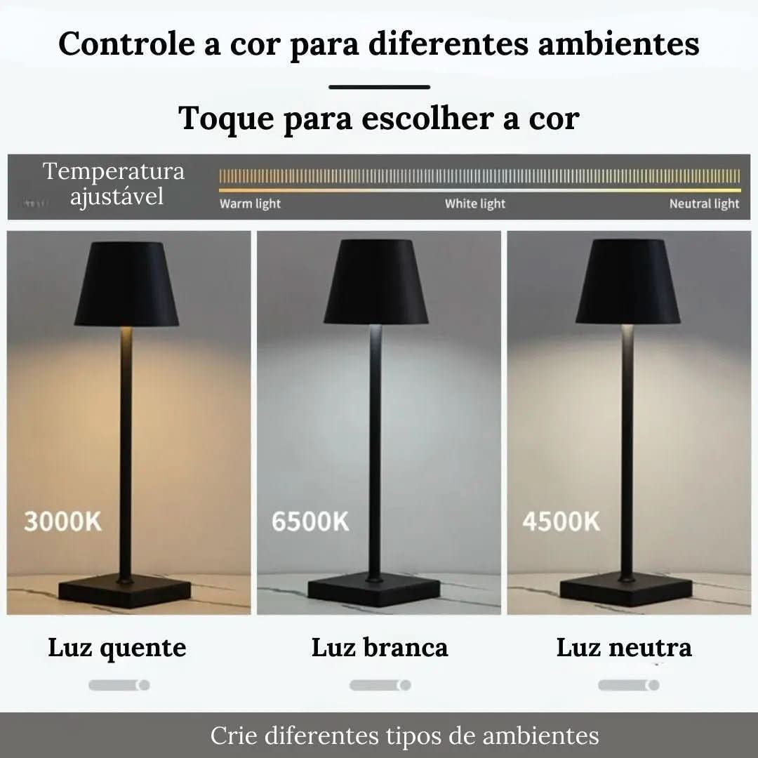 Luminária de Mesa Luminária Sem Fio Dimerizável – Modernidade com Controle de Luz - Morada Serena