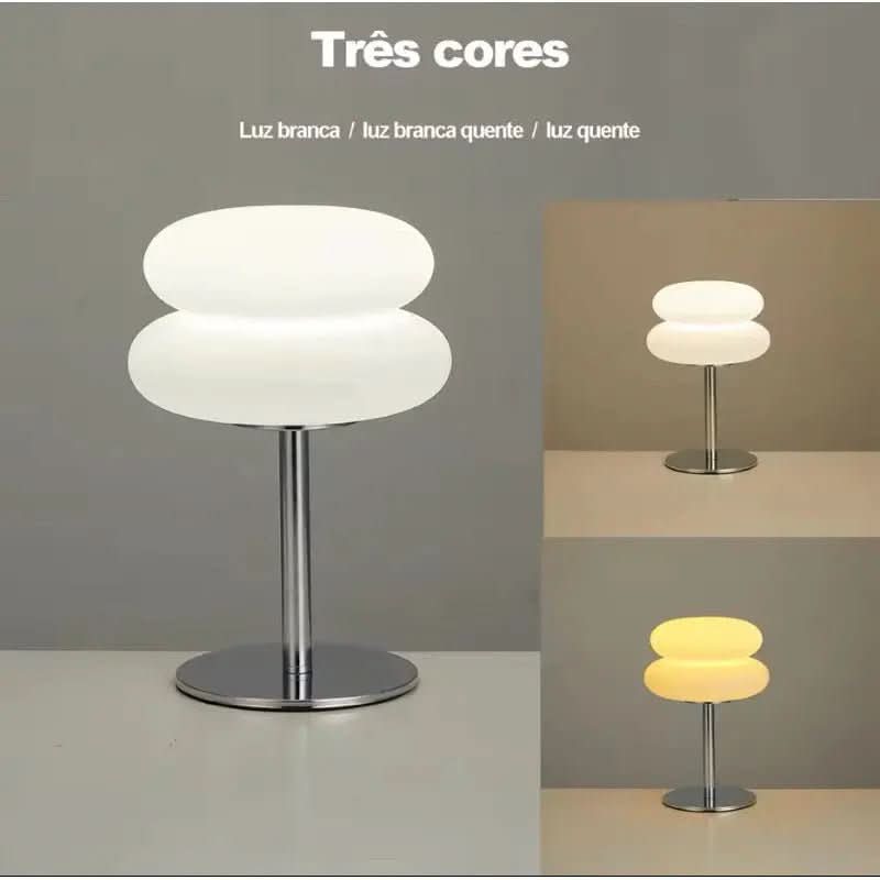 Luminária Cogumelo Vidro e Inox - Mesa Moderna e Elegante para Seu Ambiente - Morada Serena