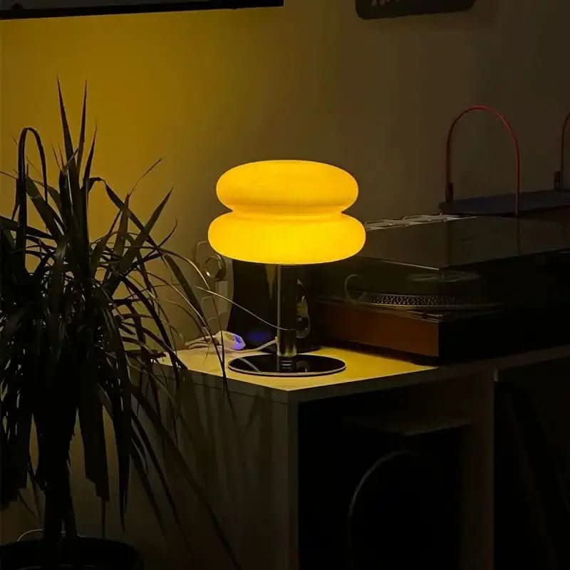 Luminária Cogumelo Vidro e Inox - Mesa Moderna e Elegante para Seu Ambiente - Morada Serena