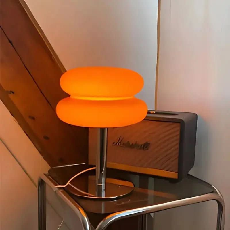 Luminária Cogumelo Vidro e Inox - Mesa Moderna e Elegante para Seu Ambiente - Morada Serena