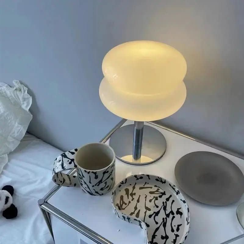 Luminária Cogumelo Vidro e Inox - Mesa Moderna e Elegante para Seu Ambiente - Morada Serena