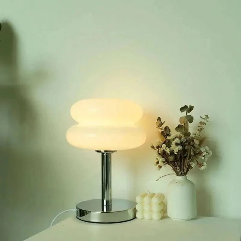Luminária Cogumelo Vidro e Inox - Mesa Moderna e Elegante para Seu Ambiente - Morada Serena