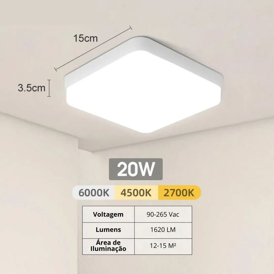 Luminária De Teto Plafon Quadrado LED Bivolt - Morada Serena