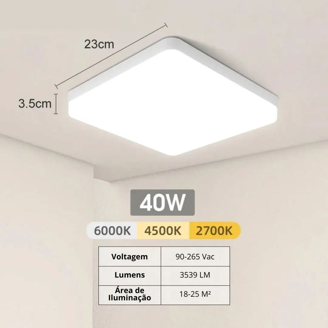 Luminária De Teto Plafon Quadrado LED Bivolt - Morada Serena
