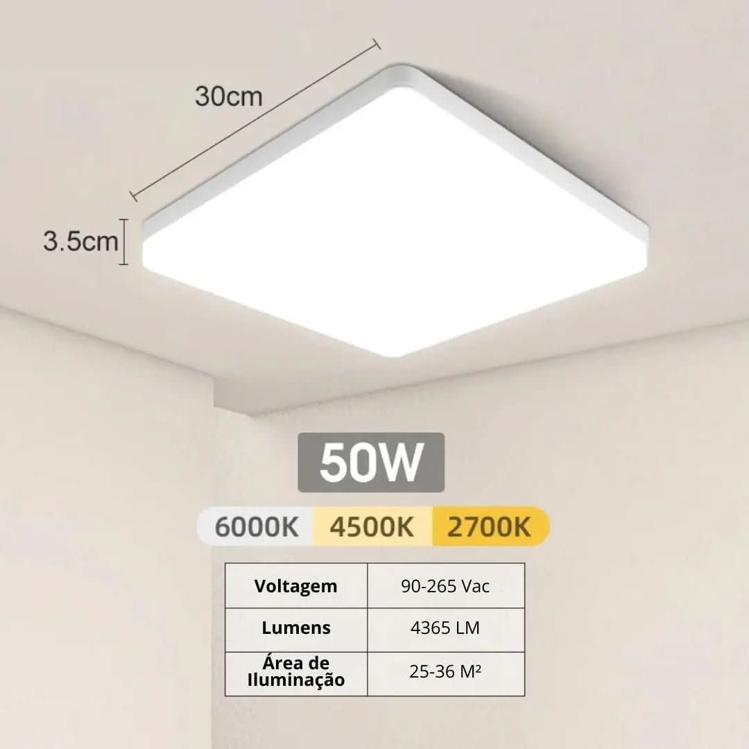 Luminária De Teto Plafon Quadrado LED Bivolt - Morada Serena