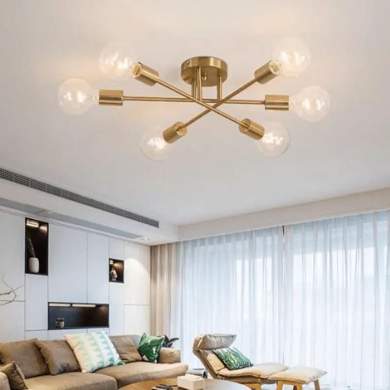Lustre Para Sala Moderno Dourado 6 Lâmpadas | Morada Serena - Morada Serena