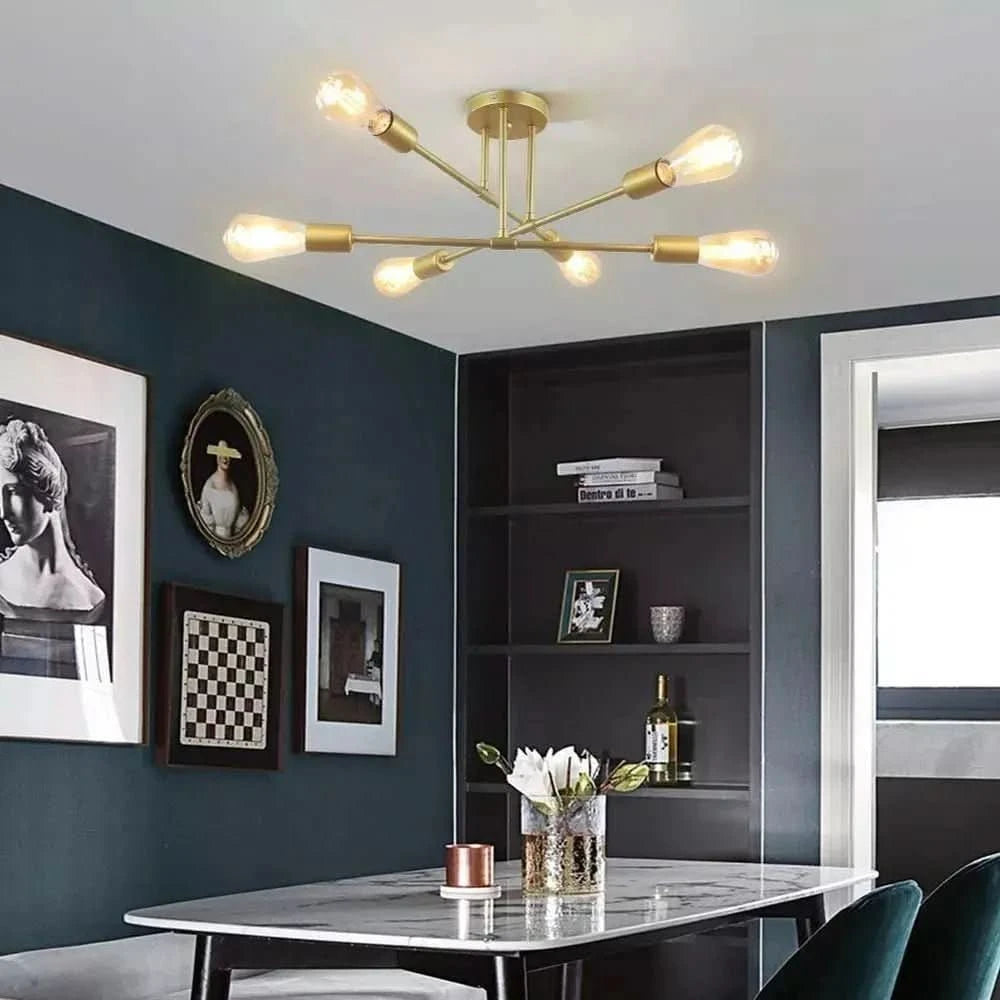 Lustre Para Sala Moderno Dourado 6 Lâmpadas | Morada Serena - Morada Serena