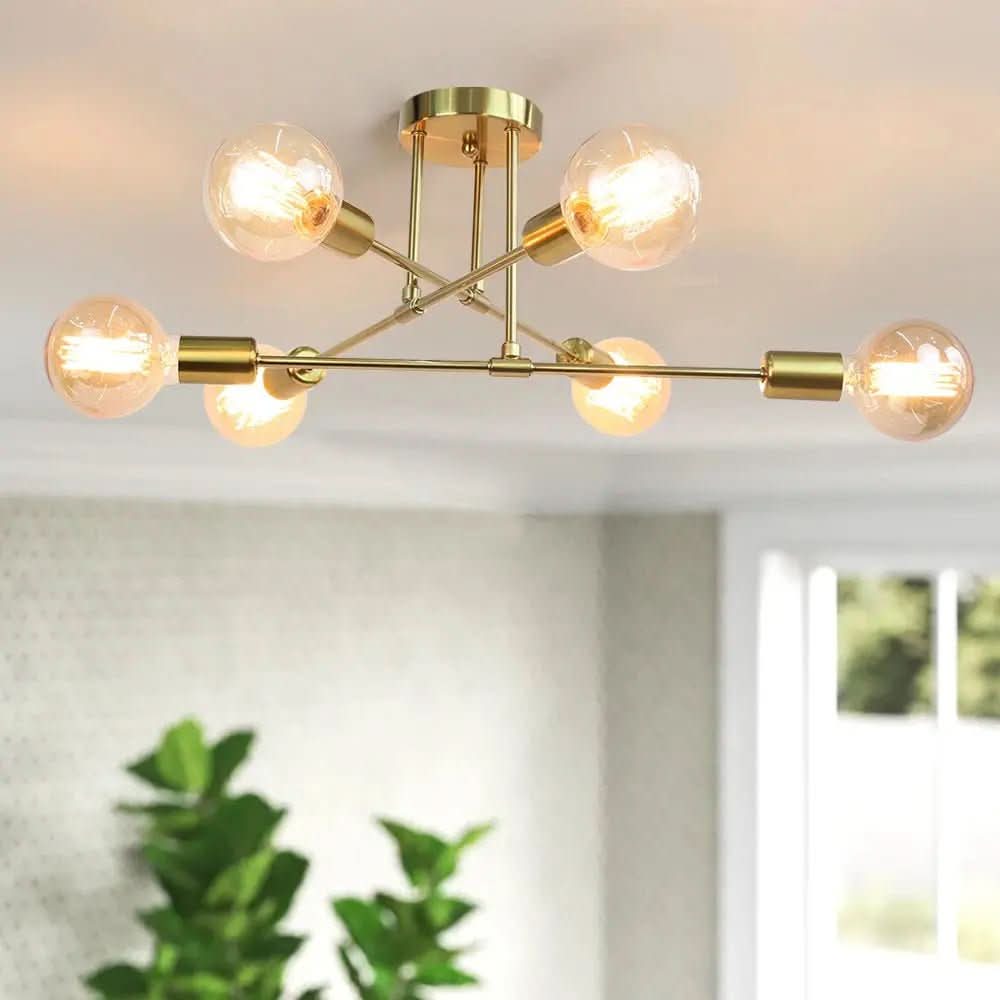 Lustre Para Sala Moderno Dourado 6 Lâmpadas | Morada Serena - Morada Serena