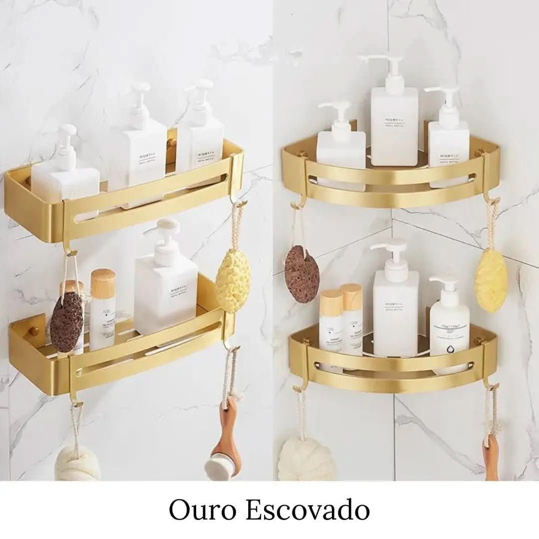 Prateleira de Canto para Banheiro Dourada – Organização e Elegância - Morada Serena
