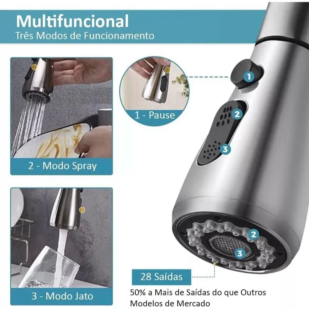 Torneira Para Cozinha Com Jato Extensível - Morada Serena
