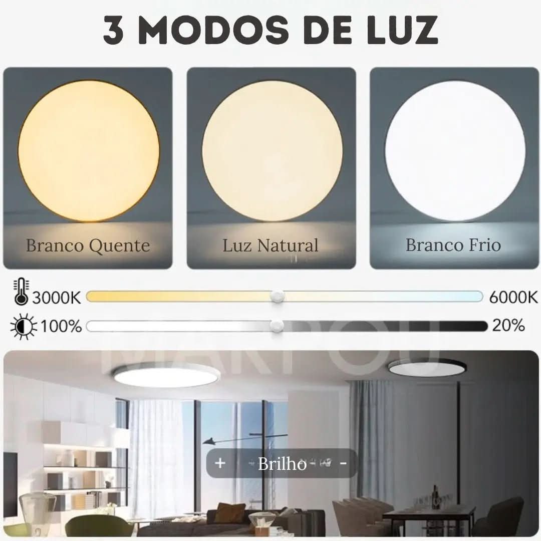 Luminária de Teto Plafon Led Sobrepor Redondo Moderno Com Controle | Morada Serena - Morada Serena