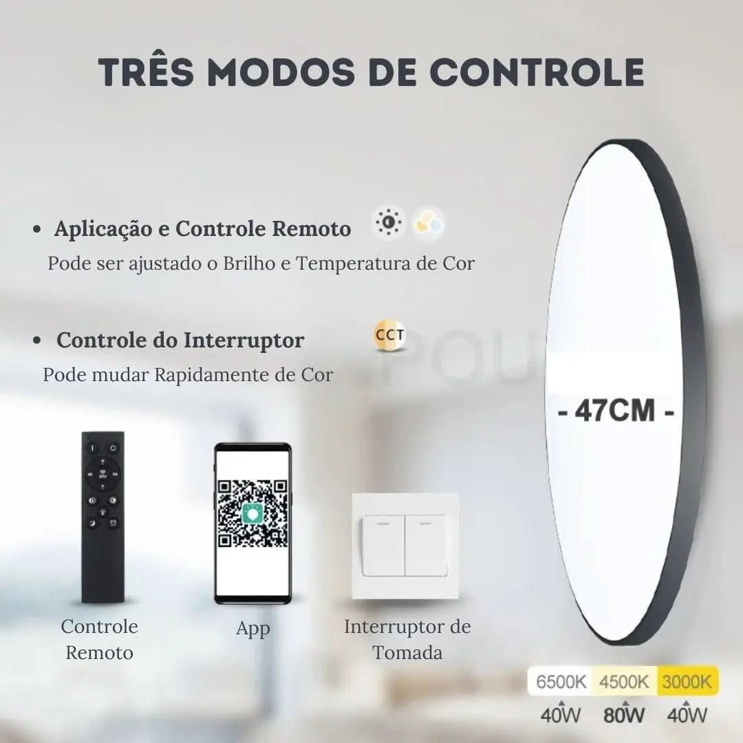 Luminária de Teto Plafon Led Sobrepor Redondo Moderno Com Controle | Morada Serena - Morada Serena