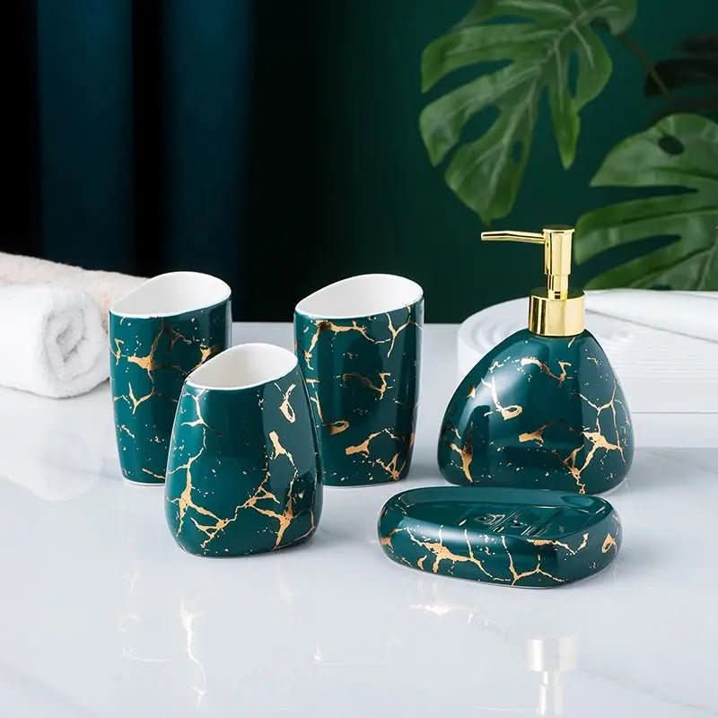 Acessórios Marmorizados Nórdicos para Banheiro - 03 Cores Elegantes para Sua Decoração - Morada Serena