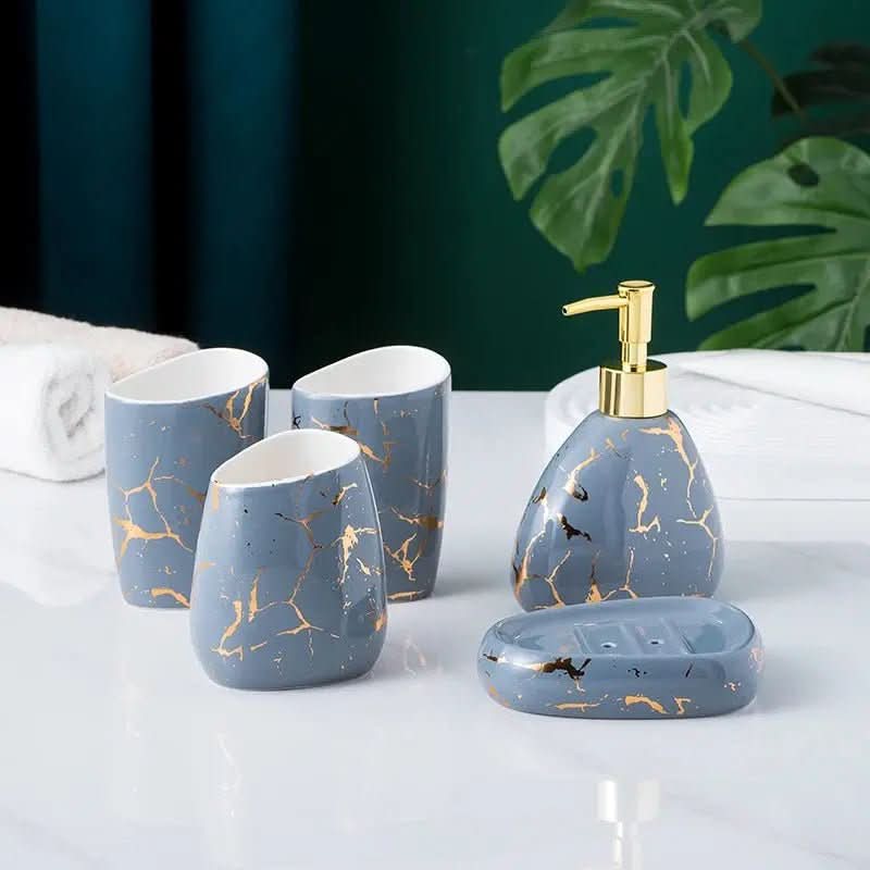 Acessórios Marmorizados Nórdicos para Banheiro - 03 Cores Elegantes para Sua Decoração - Morada Serena