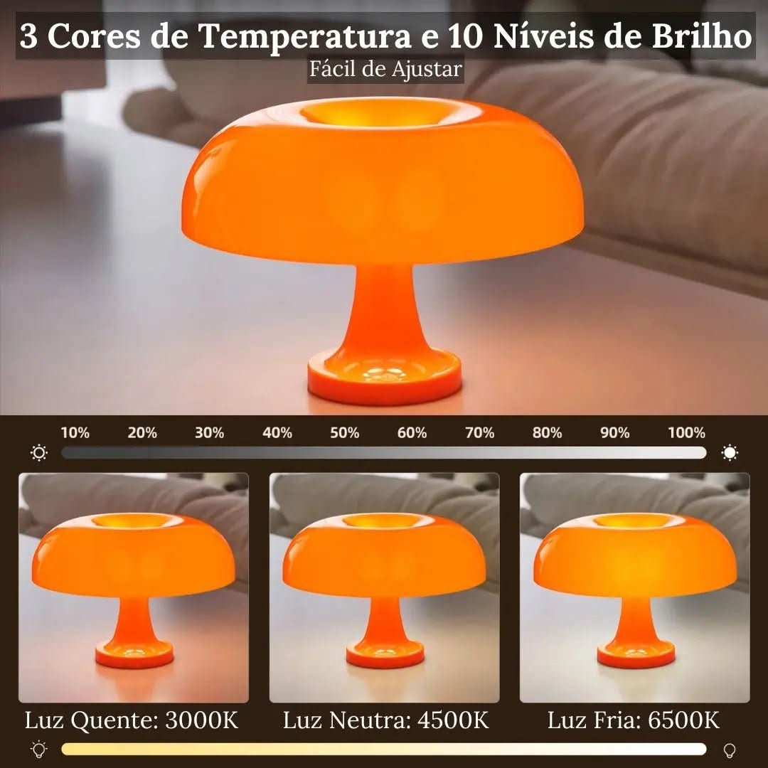 Luminária de Mesa Cogumelo Laranja - Ilumine Seu Ambiente com Estilo - Morada Serena