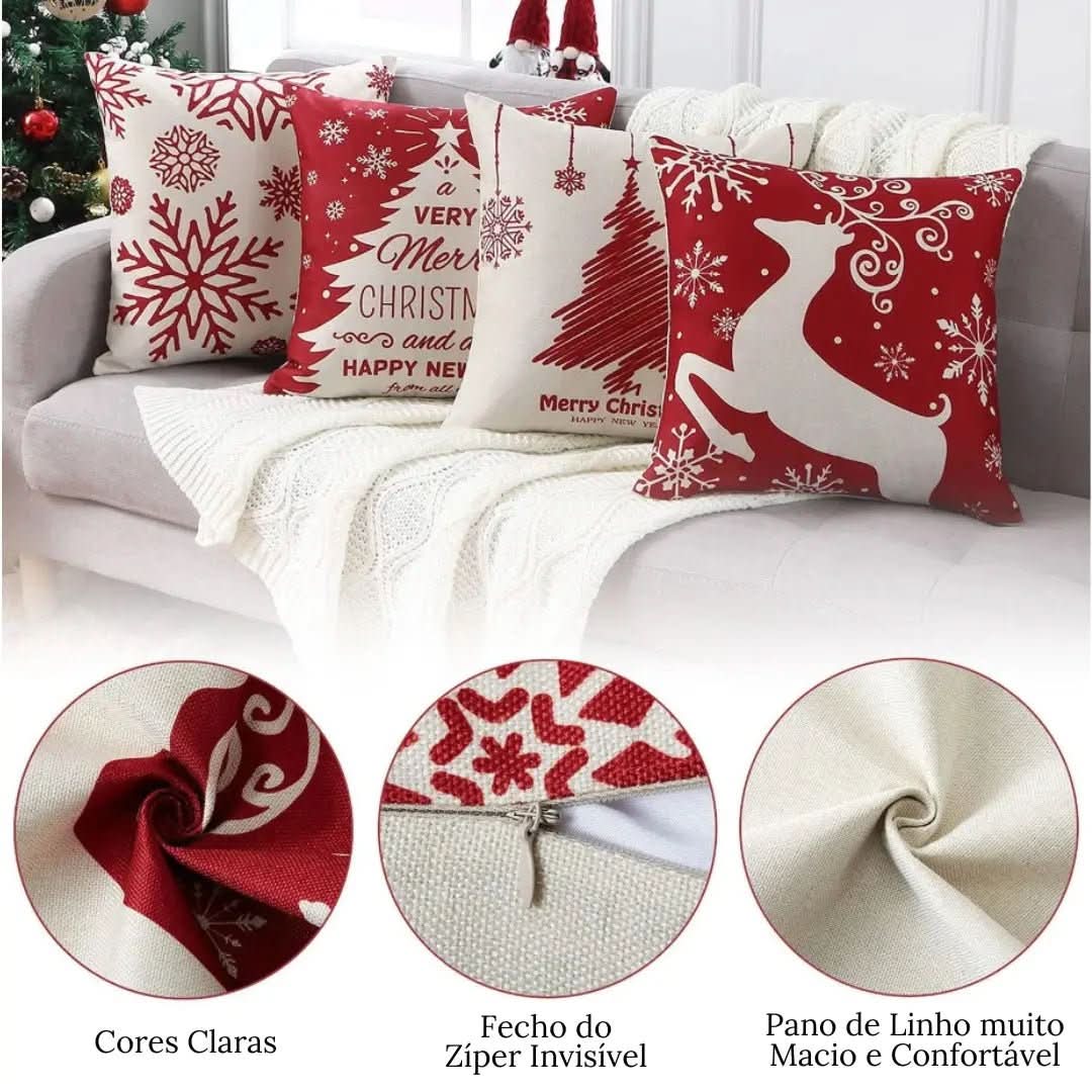 Decoração Natalina - Capas de Almofada Kit 4 Peças para Enfeitar Seu Lar - Morada Serena