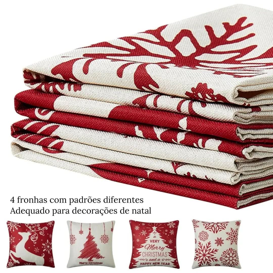 Decoração Natalina - Capas de Almofada Kit 4 Peças para Enfeitar Seu Lar - Morada Serena
