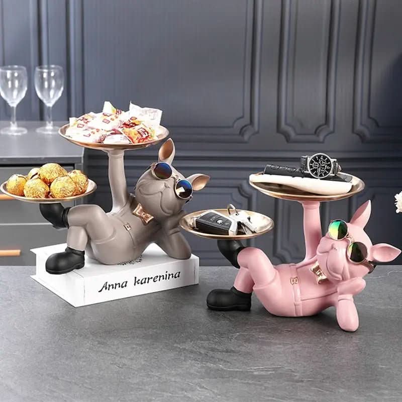 BullDog Mordomo Decorativo com Bandeja Dupla – Estilo e Praticidade - Morada Serena
