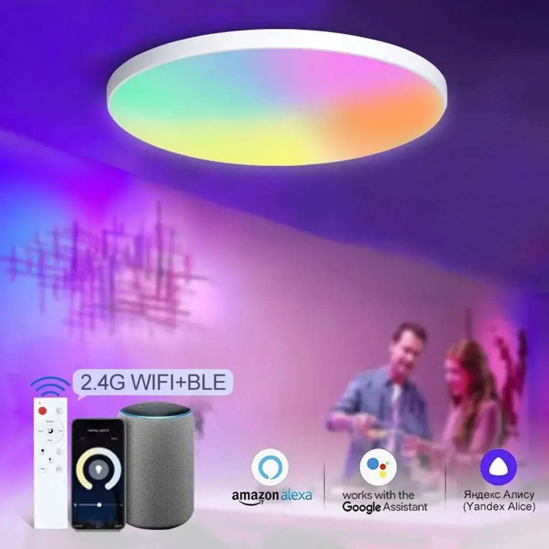 Plafon LED Redondo Sobrepor Smart Home - Controle por Voz via Alexa, Google e Yandex - Morada Serena