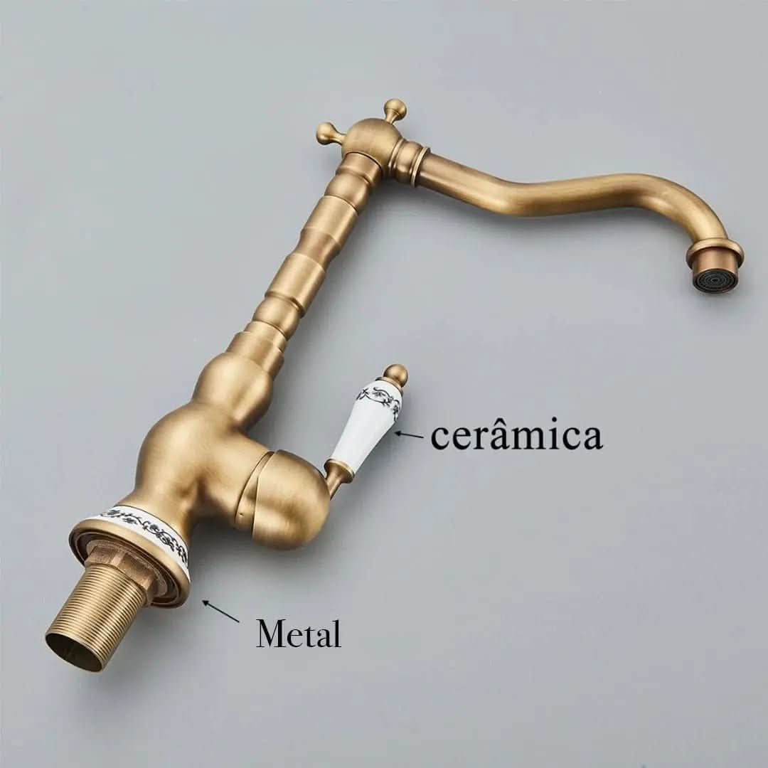 Torneira para Banheiro Monocomando Modelo Antique Luxe - Estilo Clássico e Sofisticação - Morada Serena