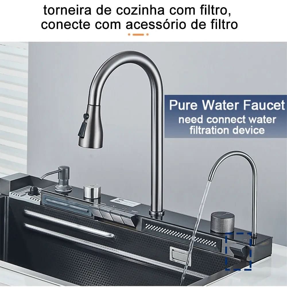 Kit Cuba Cozinha Cascata Gourmet Aço Inox Com Torneira Flexível - Morada Serena
