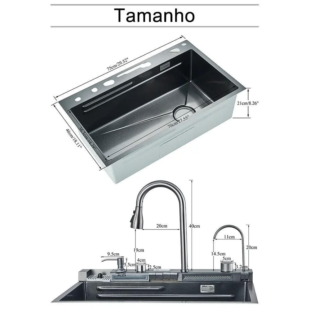 Kit Cuba Cozinha Cascata Gourmet Aço Inox Com Torneira Flexível - Morada Serena