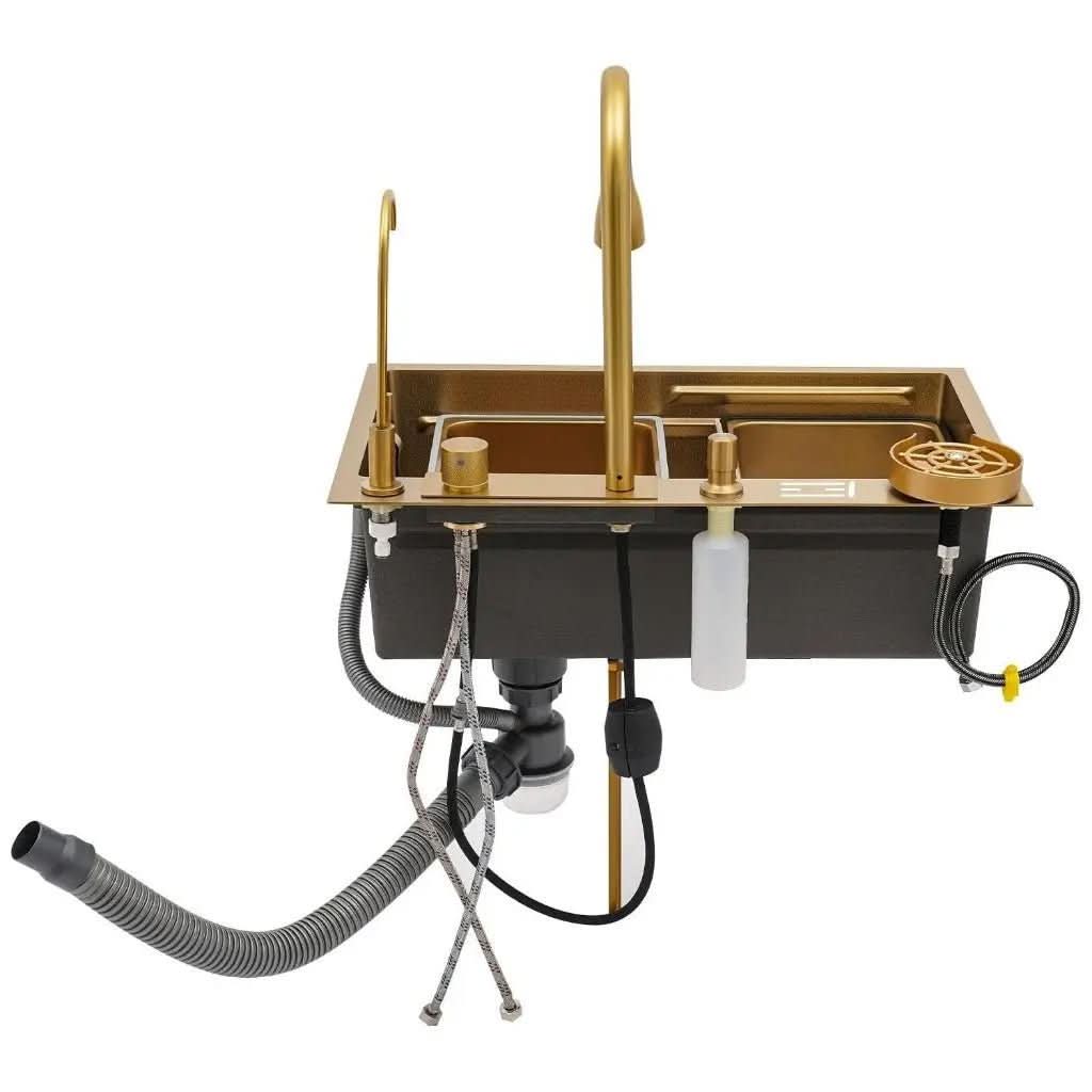 Cuba Pia Dourada Cozinha Gourmet Quadrada 75x45cm Aço Inoxidável 304 Com Acessórios Completos - Morada Serena