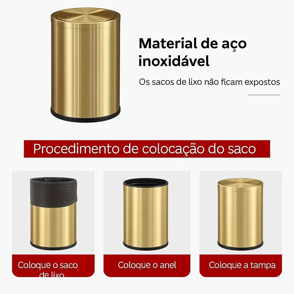 Lixeira Moderna Aço Inoxidável 9 Litros - Morada Serena