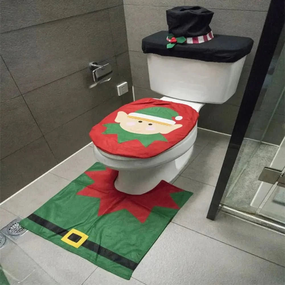Decoração de Natal - Kit de Tapetes Para Banheiro para Deixar Seu Banho Festivo - Morada Serena