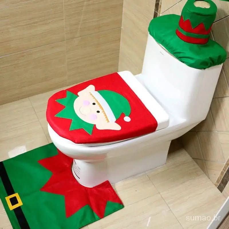 Decoração de Natal - Kit de Tapetes Para Banheiro para Deixar Seu Banho Festivo - Morada Serena