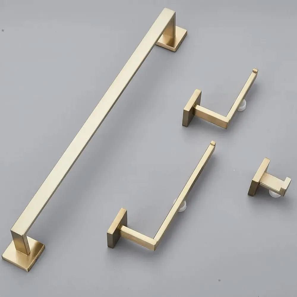Kit Acessórios Para Banheiro Completo 4 Peças Inox 40/60cm Dourado Escovado - Morada Serena