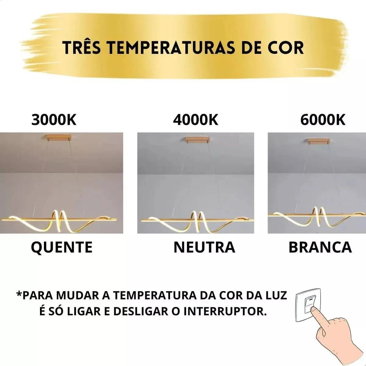 Lustre Pendente Led 45w 3 Em 1 Moderno Quarto Sala Dourado - Morada Serena