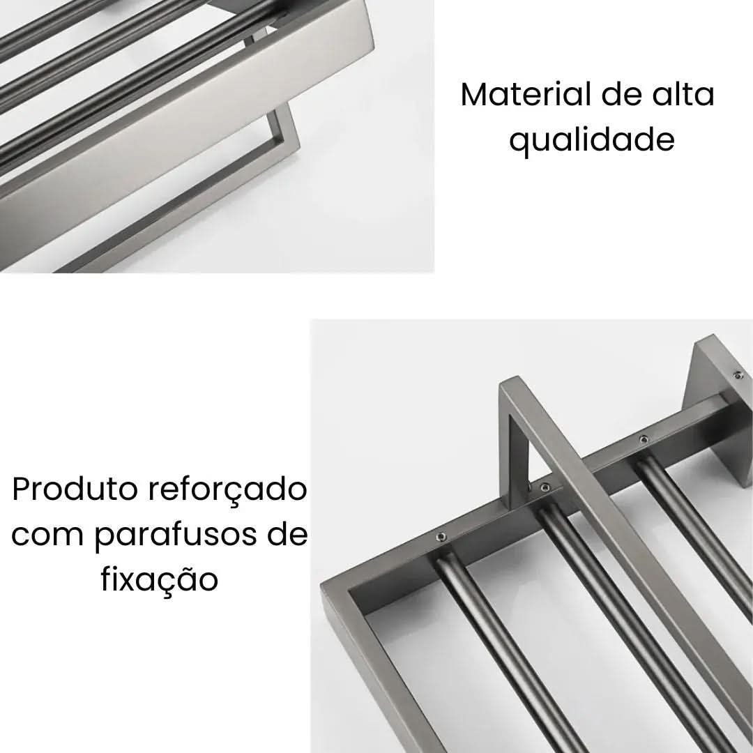 Kit Acessórios para Banheiro Completo 5 Peças Inox - Toalheiro Grafite Escovado - Morada Serena