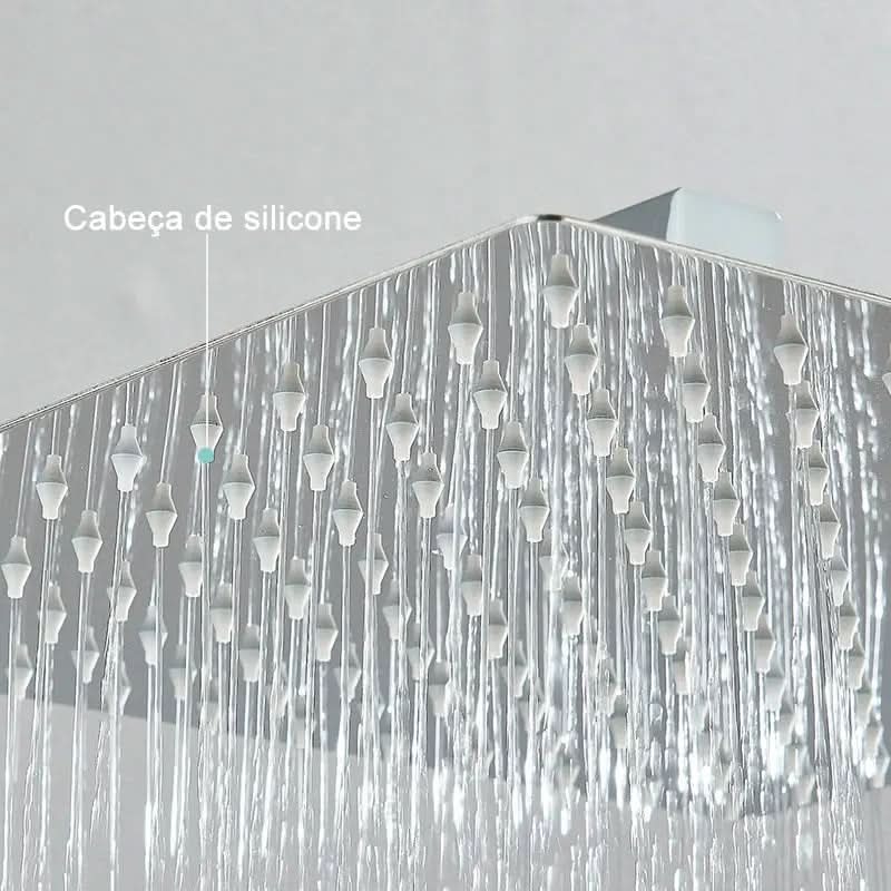 Kit Ducha Chuveiro 20×20cm Inox 304 Com Acabamentos Registros Preto/Cromado Para Chuveiro Banheiro - Morada Serena