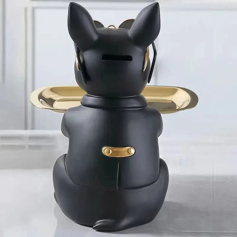 Escultura Cachorro Bulldog com Bandeja e Óculos - Morada Serena