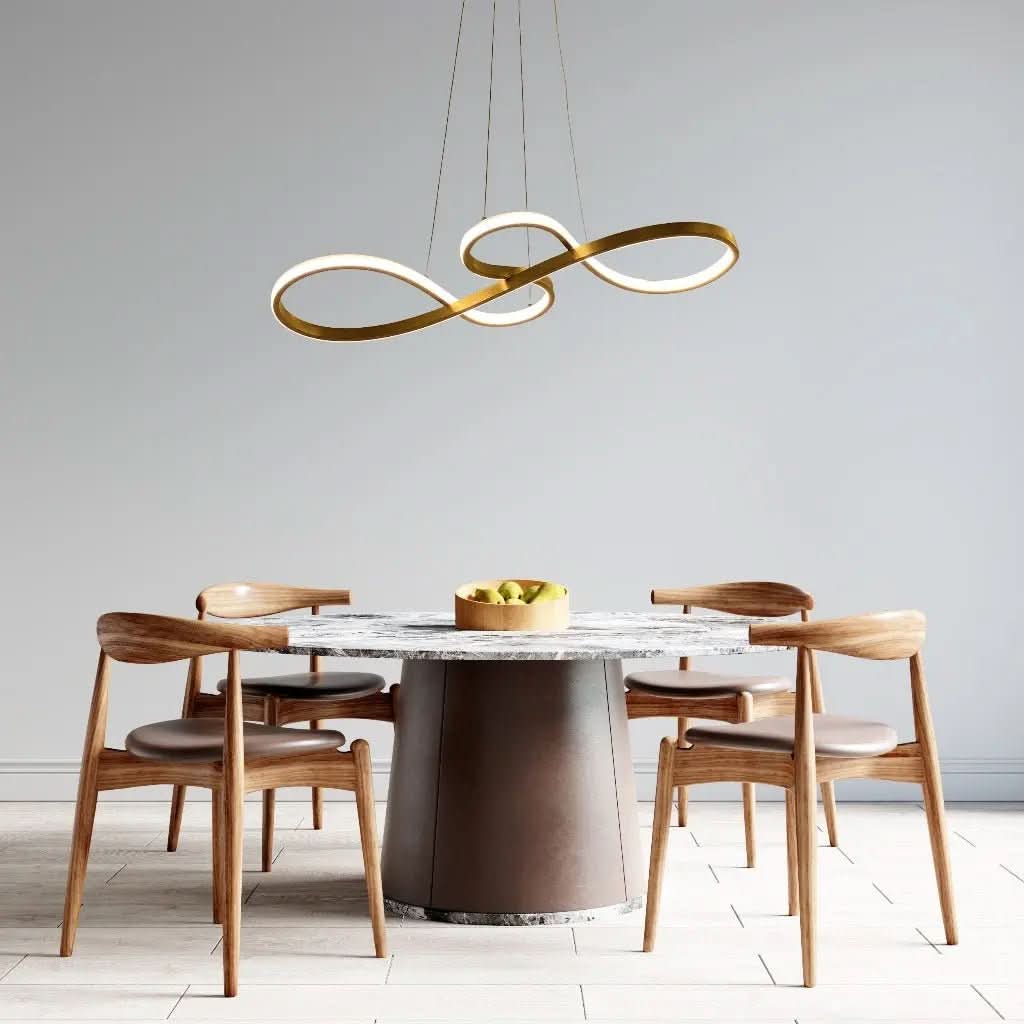 Lustre Pendente de Led 40w Dourado 75cm - 3 Cores de Luz para Iluminação Personalizada - Morada Serena