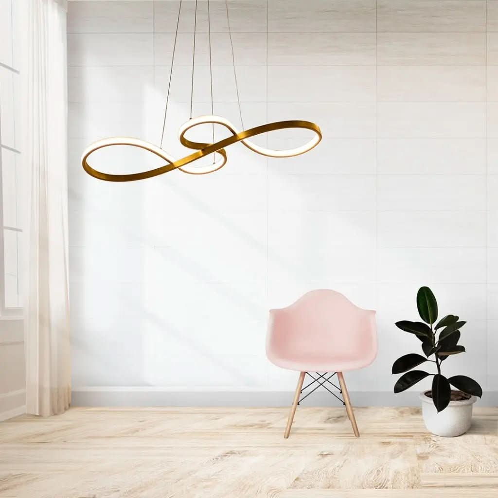 Lustre Pendente de Led 40w Dourado 75cm - 3 Cores de Luz para Iluminação Personalizada - Morada Serena